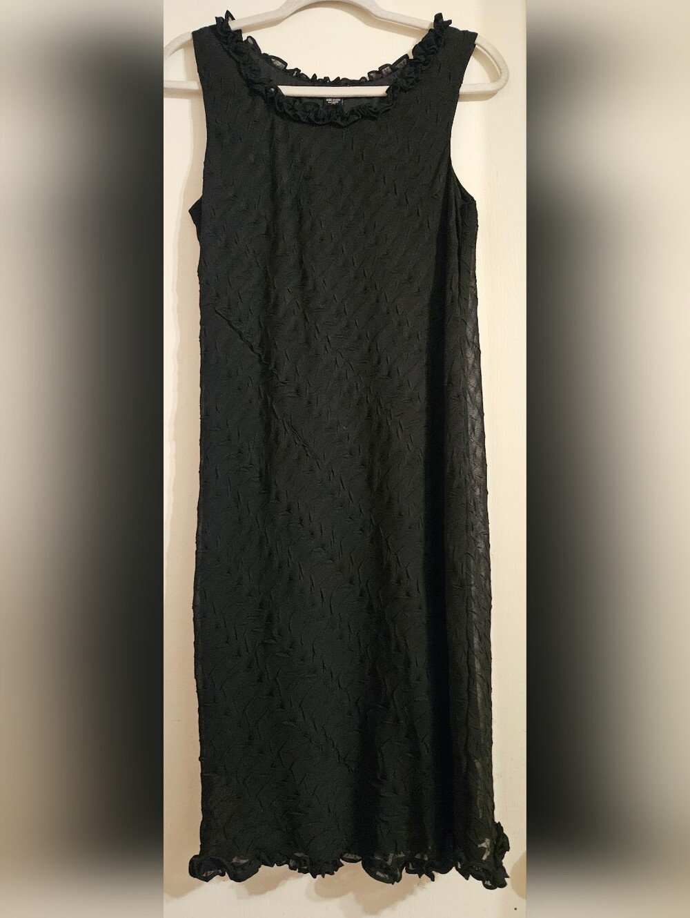 Vintage 90s American Angel Black Crinkle Ruffle Midi Dress Whimsigoth M